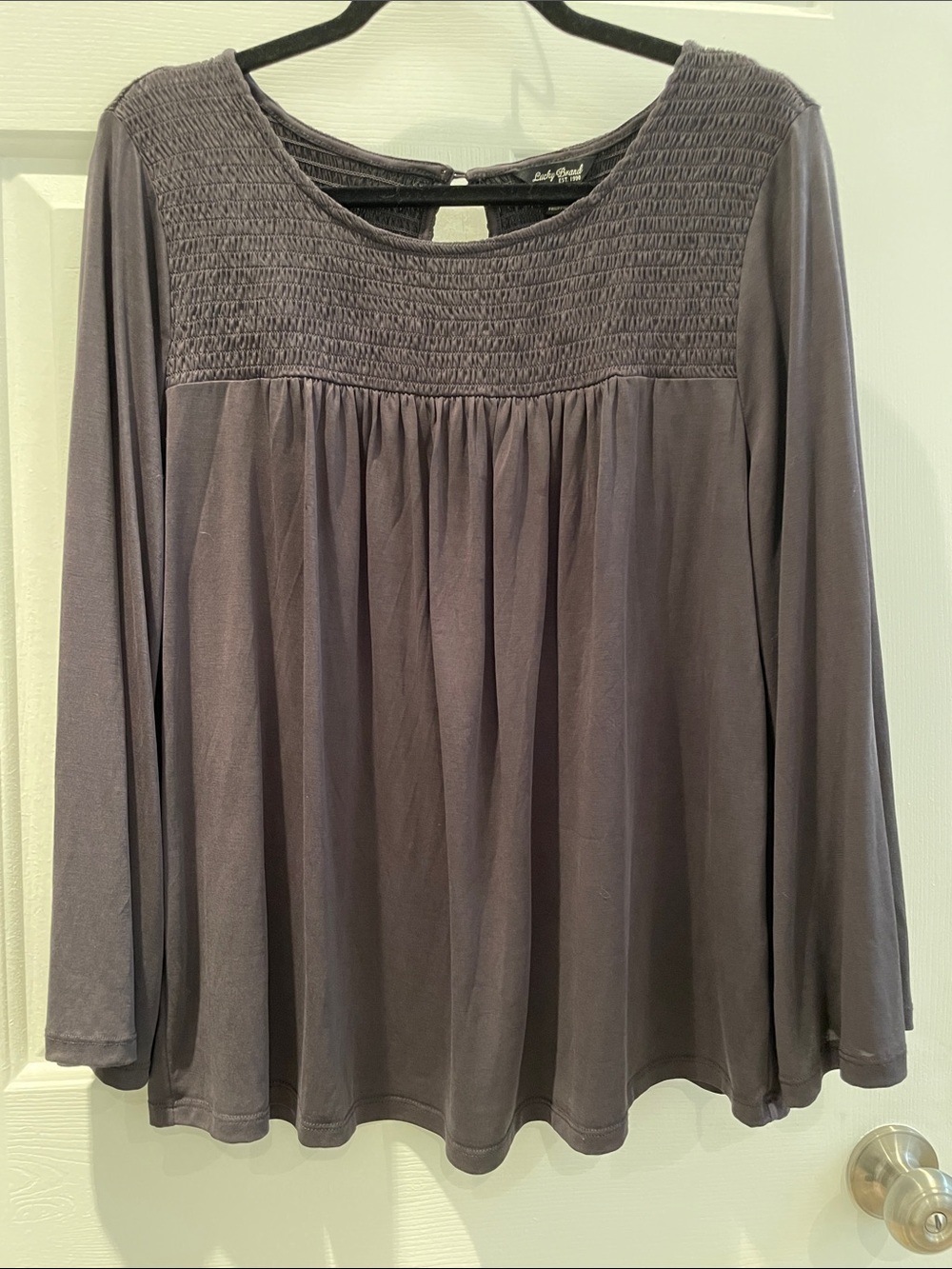 Lucky Brand Charcoal Smocked Yoke Long-Sleeve Tunic Size L